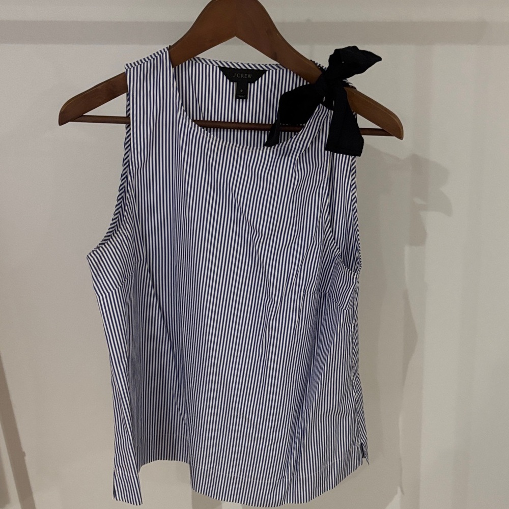 J. Crew Navy Striped Tank Top with Black Bow